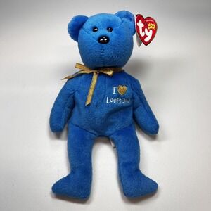 Beanie Baby I Love Louisiana 2005 Blue Bear‎ State Ty Exclusive Gold Ribbon